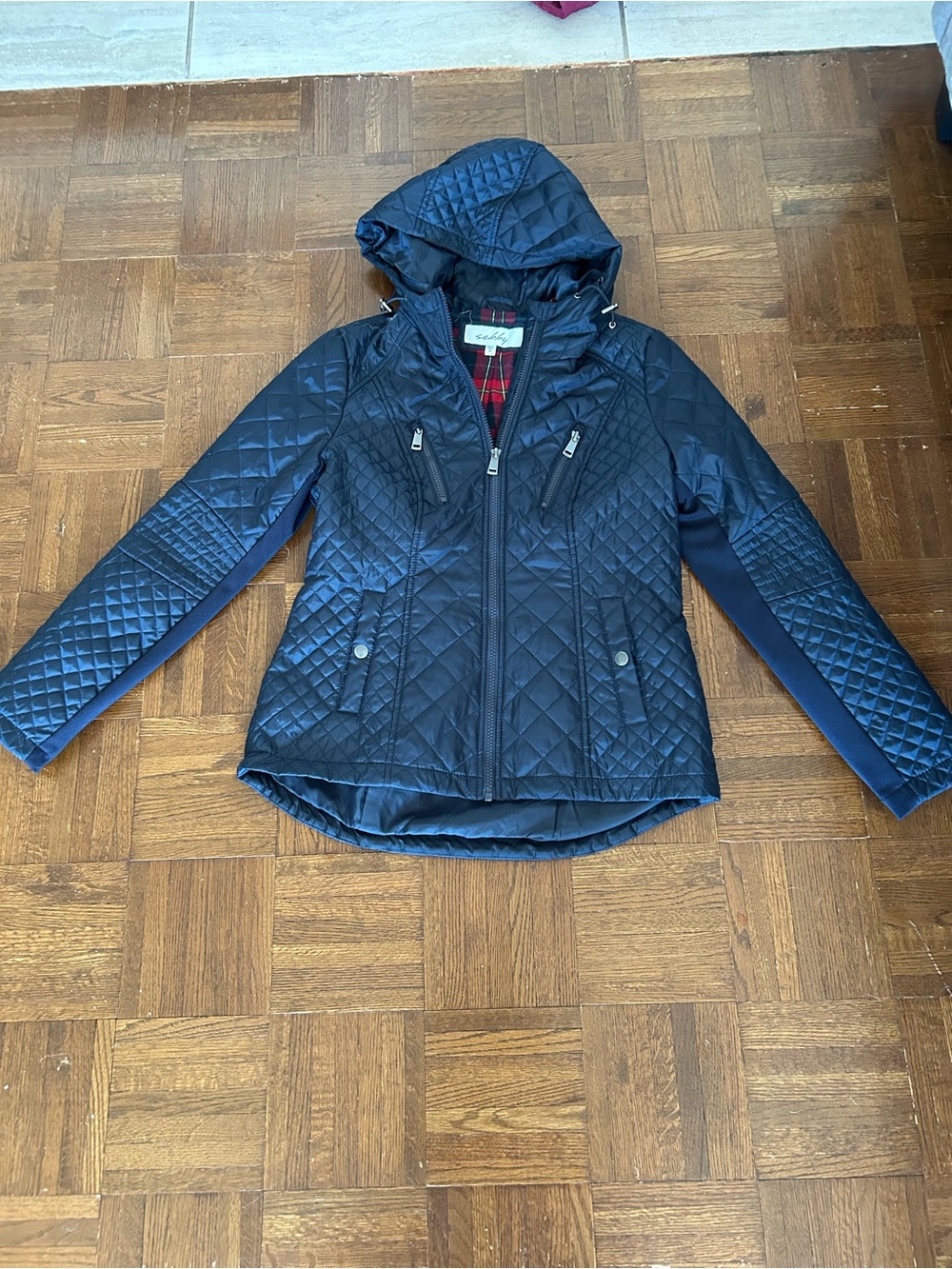 Sebby Quilted Hooded Puffer Jacket - Navy Blue